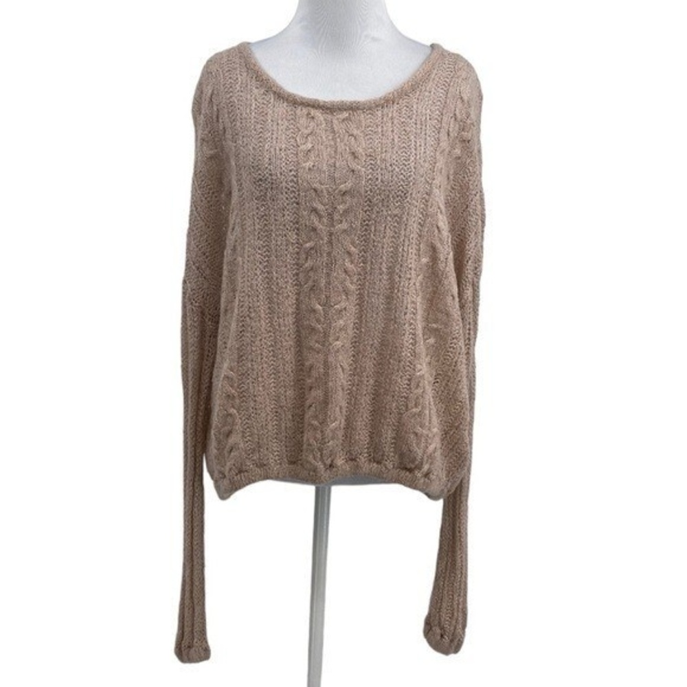 Free People Cable Knit Sweater Womens Size XL Pink Long Sleeve Loose Knit Alpaca